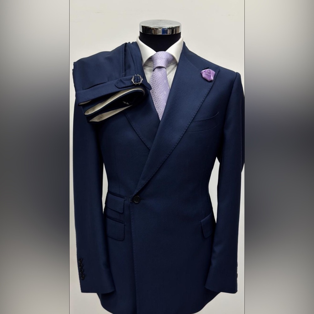 Navy #Double Breasted Single Button Super 180 Tom… - image 1